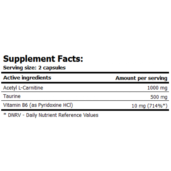 Ацетил Л-карнитин + Таурин, Amix, ALC - with Taurine & Vitamin B6 - 120 капс