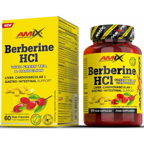 Берберин + антиоксиданты, Amix, AmixPro Berberine HCl with GreenTea & Dandelion - 60 веган капс