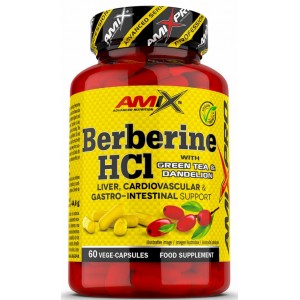 Берберин + антиоксиданты, Amix, AmixPro Berberine HCl with GreenTea & Dandelion - 60 веган капс