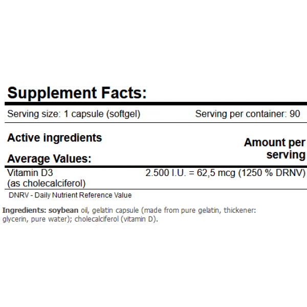 Витамин Д3, Amix, GreenDay Vitamin D3 2500 МЕ - 90 гель капс