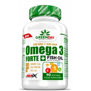 Омега 3 с повышенной концентрацией ЕПА/ДГА + Витамины Д3, К2, Е, Amix, GreenDay Omega3 FORTE 330/220 + D3,K2,Vit.E - 90 гель капс