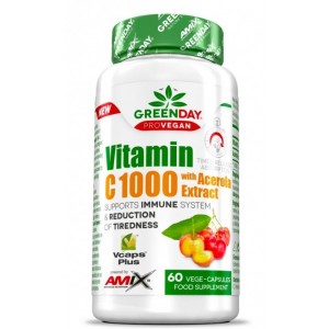 Вітамін С + екстракт Ацероли, Amix, GreenDay ProVegan Vitamin C 1000 мг with Acerola - 60 веган капс