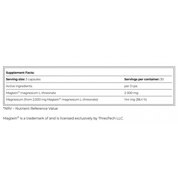 Магній L-треонат, Amix, Magnesium L-Threonate Magtein® - 90 веган капс
