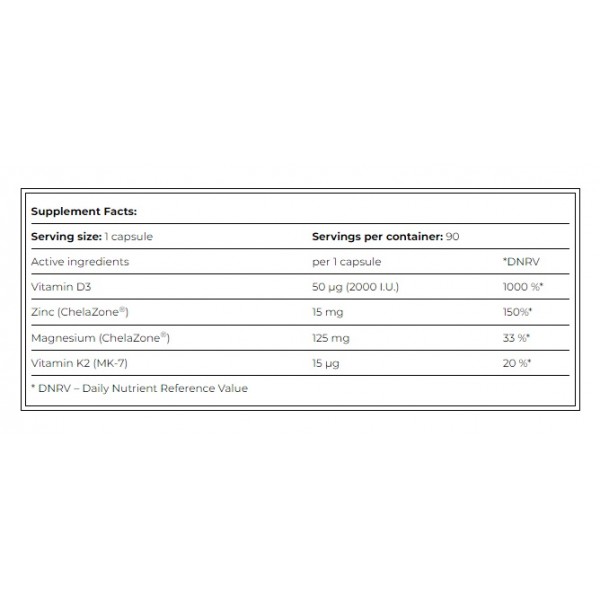 4 в 1: Д3 + К2, Магний, Цинк,, Amix, Performance Amix D3-K2-Mg-Zn - 90 веган капс