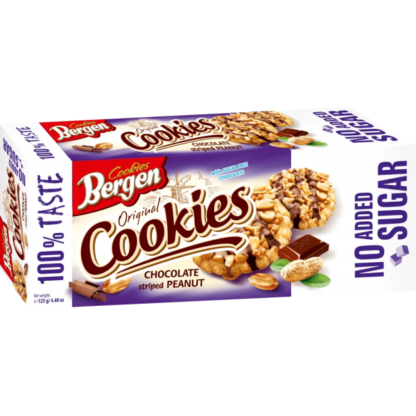 Печиво Bergen з арахісом та шоколадними смужками (без цукру) - 125 г 