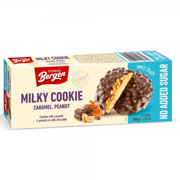 Печиво Bergen молочне карамель-арахіс (без цукру) - 100 г 