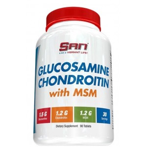 Глюкозамин, Хондроитин, МСМ, SAN, Glucosamine Chondroitin MSM - 90 таб