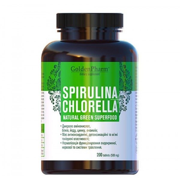 Спирулина+Хлорелла Golden Pharm – 200 таб
