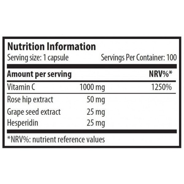 Витамин С + Биофлавоноиды (Экстракт Шиповника, Виноградных косточек), Scitec Nutrition, VITAMIN C 1000 BIOFLAVONOIDS - 100 капс