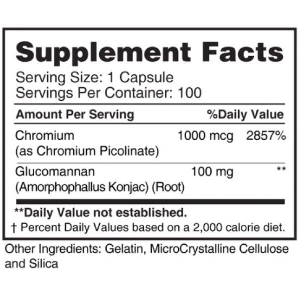 Пиколината Хрома с Глюкоманнаном, Earths Creation, Chromium Picolinate & Glucomannan - 100 капс