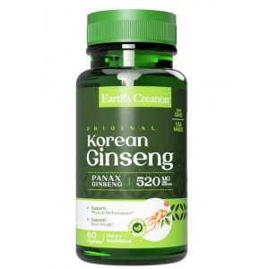 Женьшень корейский 520 мг, Earths Creation, Korean Ginseng 520 мг - 100 капс