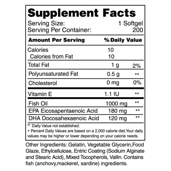 Рыбий жир (30% Омега-3), Earths Creation, Omega 3-1000 мг (Cholesterol Free) - 200 гель капс