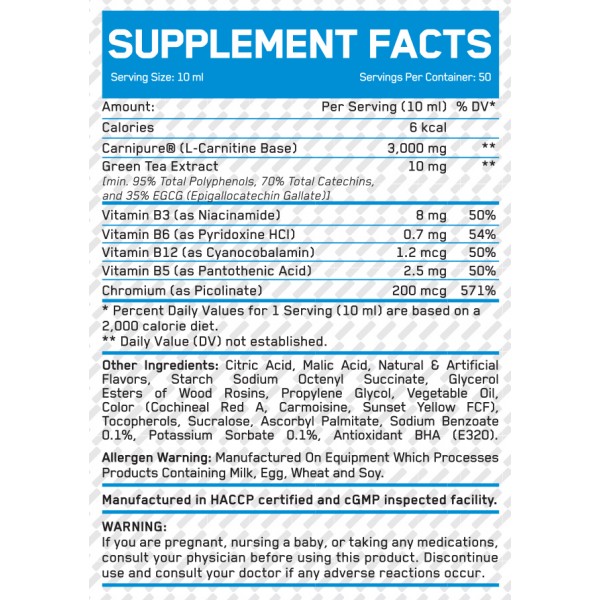 Л-карнітин 150.000, Everbuild Nutrition, Liquid L-Carnitine 3000 мг + Green Tea - 500 мл