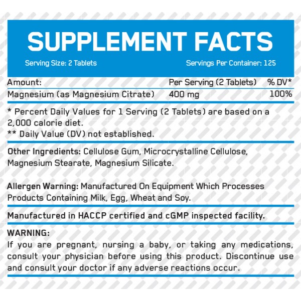 Магній 200 мг (цитрат), Everbuild Nutrition, Magnesium Citrate 200 мг – 100 таб