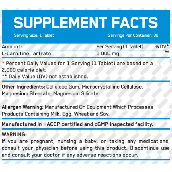 Л-карнитин чистый 1000 мг, Everbuild Nutrition, L-Carnitine 1000 мг - 30 таб