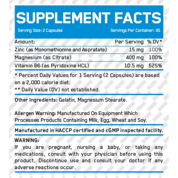Чоловічий комплекс Цинк, Магній + В6, Everbuild Nutrition, ZMA – 90 капс