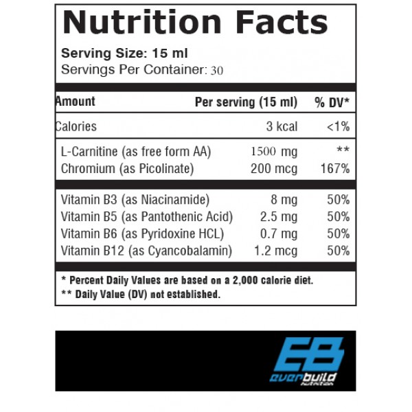 Карнітин з Хромом і вітамінами, Everbuild Nutrition, Liquid L-Carnitine + Chromium - 450 мл