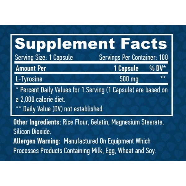 Л-Тирозин аминокислота, Haya Labs, L-Tyrosine 500 мг - 100 капс