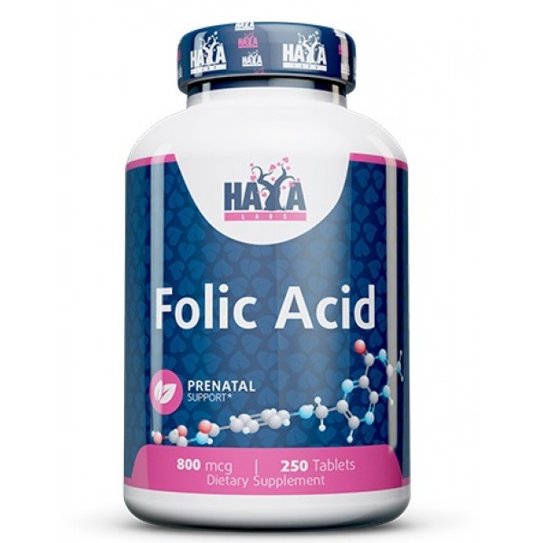 Фолиевая кислота (Витамин В9), Haya Labs, Folic Acid 800 мкг - 250 таб