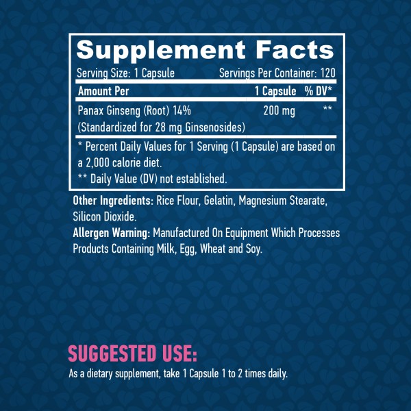 Женьшень (корень), Haya Labs, Panax Ginseng 200 мг - 120 капс