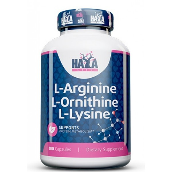 Аминокислоты Аргинин, Орнитин, Лизин, Haya Labs, L-Arginine/L-Ornithine/L-Lysine - 100 капс