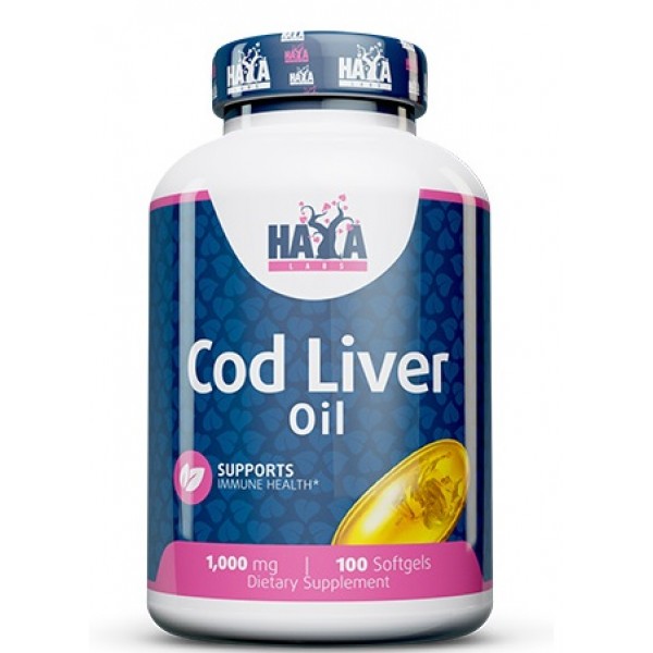 Омега 3 с масла печени Трески, Haya Labs, Cod Liver Oil 1000 мг - 100 гель капс