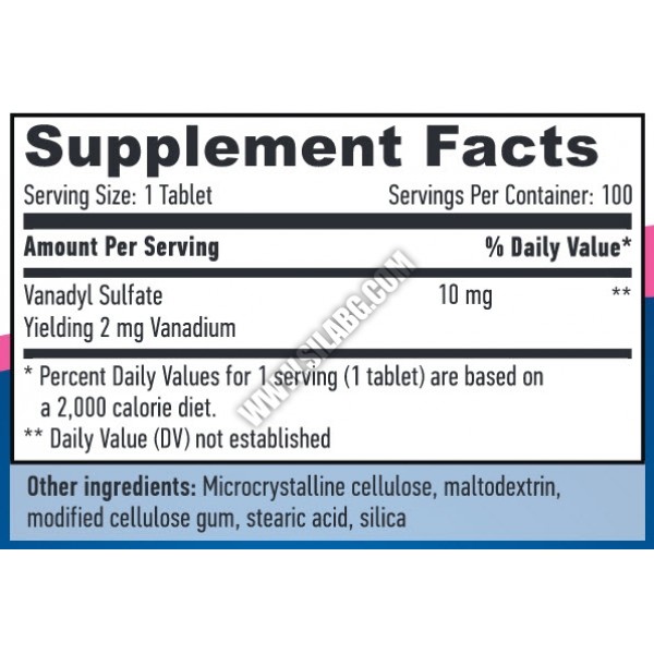 Ванадил сульфат 10 мг, Haya Labs, Vanadyl Sulfate 10 мг- 100 таб