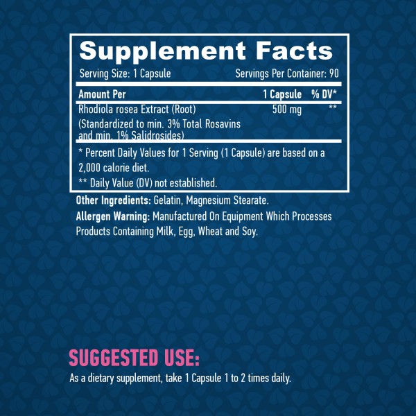 Экстракт Родиолы розовой 500 мг, Haya Labs, Rhodiola Rosea Extract 500 мг - 90 капс