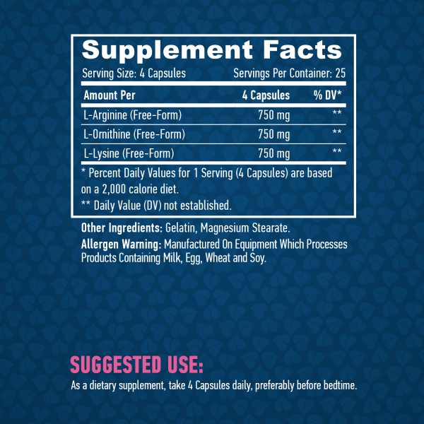 Аминокислоты Аргинин, Орнитин, Лизин, Haya Labs, L-Arginine/L-Ornithine/L-Lysine - 100 капс
