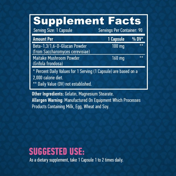 Бета-1,3 /1,6- D-глюкановый порошок (Бета-Глюкан), грибной порошок Майтаке, Haya Labs, Beta Glucans 100 мг - 90 капс