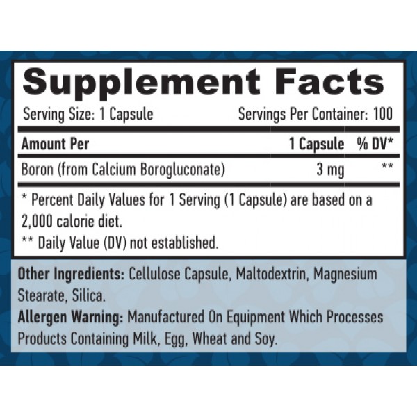 Минерал Бор 3 мг, Haya Labs, Boron 3 мг - 100 веган капс