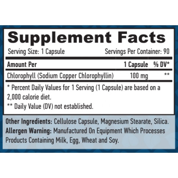 Хлорофил в капсулах, Haya Labs, Chlorophyll 100 мг - 90 веган капс