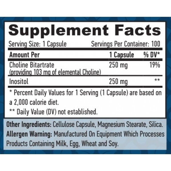 Холин и Инозитол, Haya Labs, Choline & Inositol - 100 веган капс