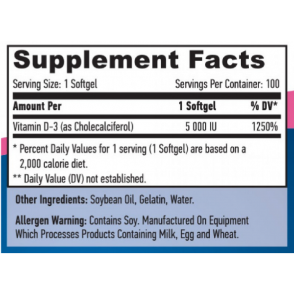 Витамин Д3 5000 МЕ, Haya Labs, Vitamin D-3 5000 МЕ 