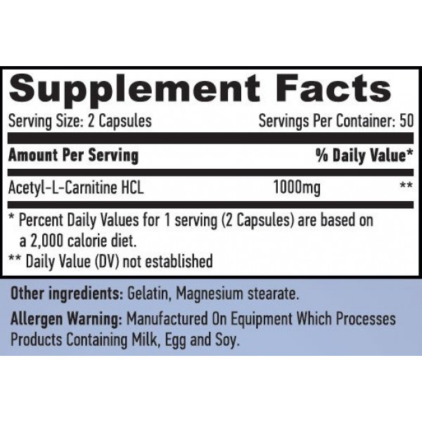 Л-карнитин Ацетил, Haya Labs, Acetyl L-Carnitine 1000 мг - 100 капс