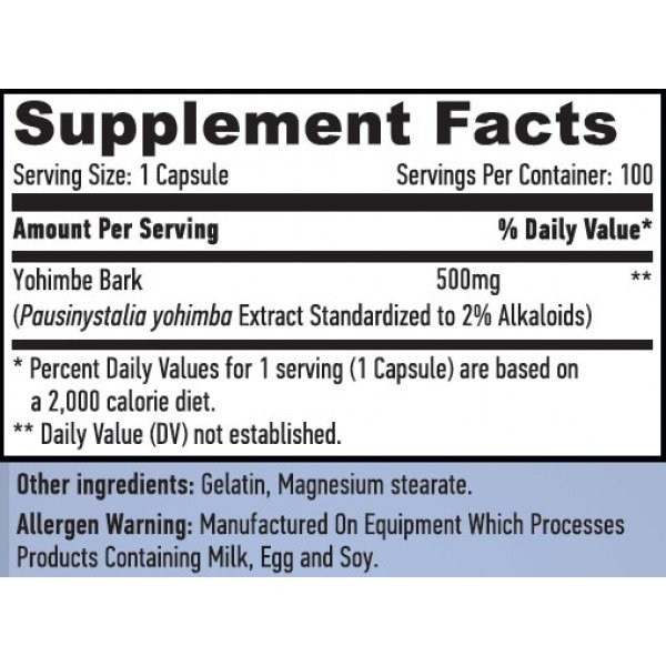 Йохимбин экстрат (кора), Haya Labs, Yohimbe Bark 500 мг - 100 капс