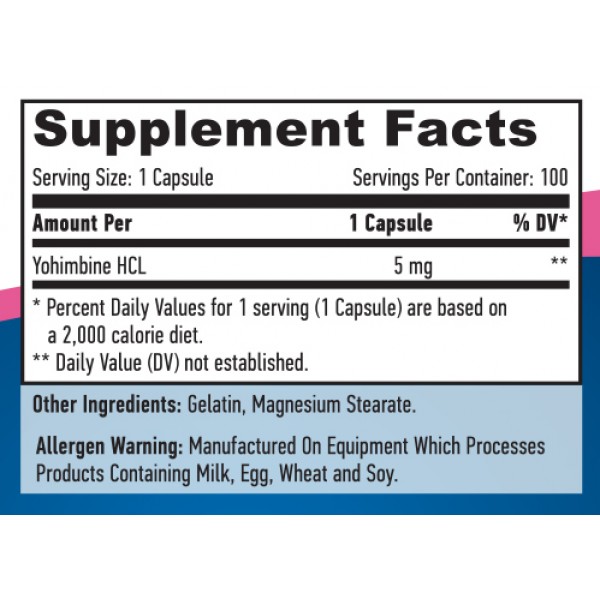 Йохимбин гидрохлорид 5 мг, Haya Labs, Yohimbine HCL 5 мг - 100 капс