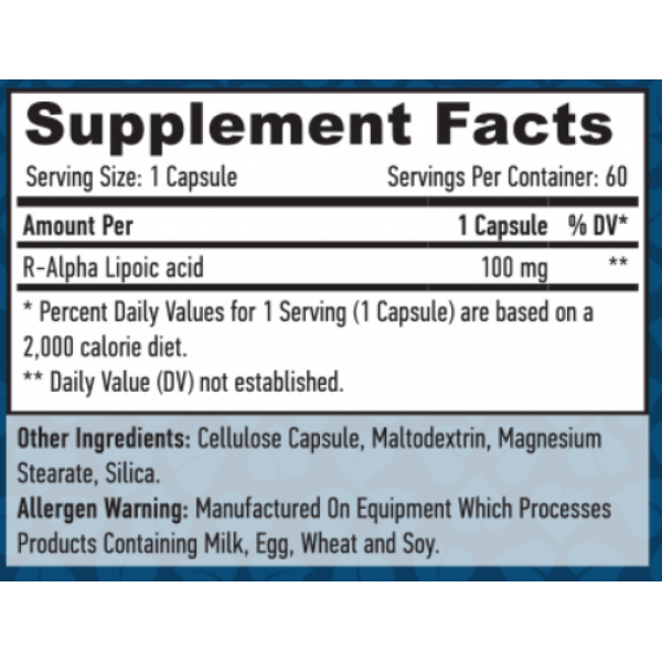 R-форма альфа-липоевой кислоты (высокая биодоступность), Haya Labs, R-Alpha Lipoic Acid 100 мг - 60 веган капс