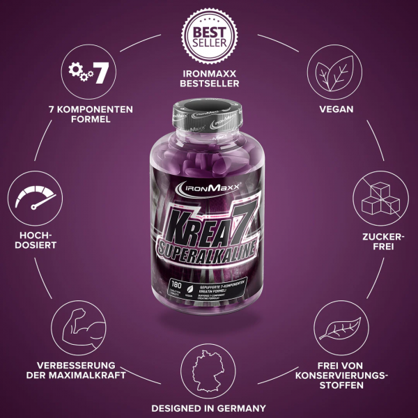 Креатиновий комплекс з натрієм, IronMaxx, Krea7 Superalkaline - 180 таб Креатиновий комплекс з натрієм, IronMaxx, Krea7 Superalkaline - 180 таб