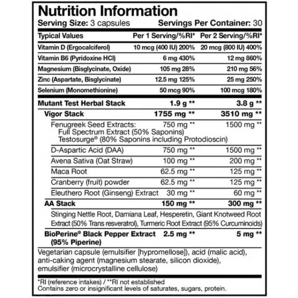 Повышение тестостерона для мужчин, Mutant, Test - 90 веган капс