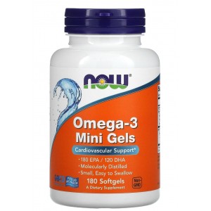 Омега-3 в маленьких капсулах по 500 мг, NOW, Omega-3 Mini Gels 500 мг - 180 гель капс