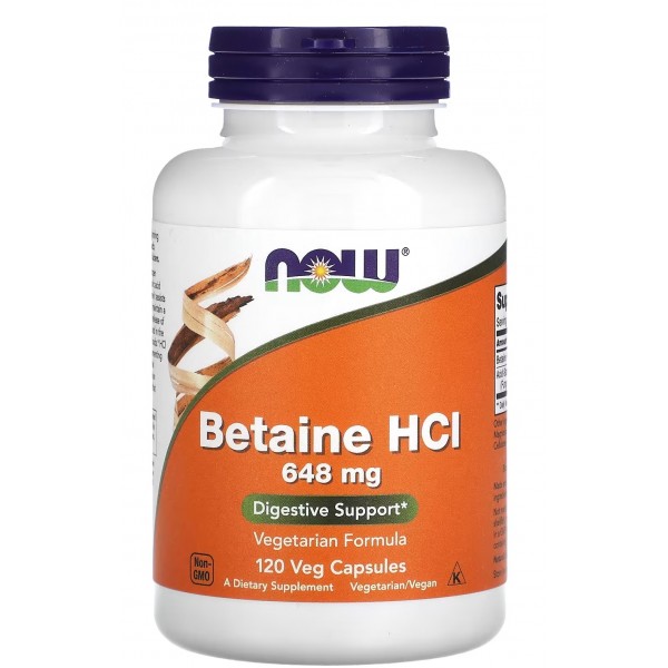 Бетаин HCL, NOW, Betaine HCL - 120 веган капс