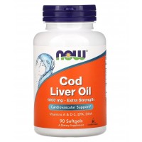 Омега -3 с малсла печени трески с витаминами А и Д3, NOW, Cod Liver Oil 1000 мг - 90 гель капс