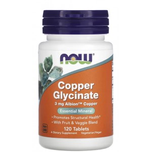 Медь глицинат, NOW, Copper Glycinate 3 мг - 120 табл