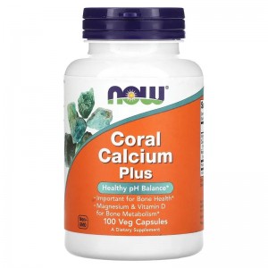 Кальций + Магний,Д3, NOW, Coral Calcium Plus - 100 веган капс