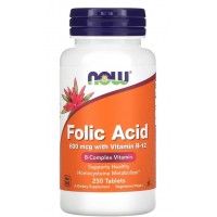 Фолиевая кислота + Витамин В12, NOW, Folic Acid & B12 800 мкг - 250 таб