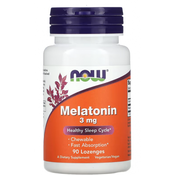 Мелатонин 3 мг с витамином В6 в жевательных таблетках, NOW, Melatonin 3 мг 