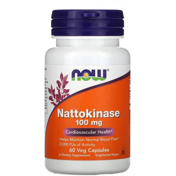 Наттокіназа (2000 фібринолітичних одиниць), NOW, Nattokinase 100 мг - 60 веган капс