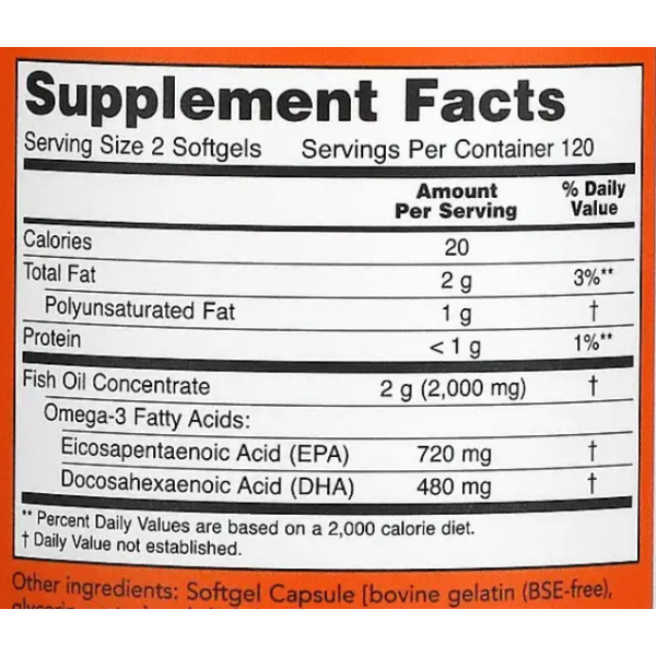 Концентрированная Омега-3 (360 EPA / 240 DHA), NOW, Super Omega EPA 1200 мг