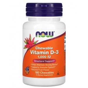 Вітамін Д3 в жувальних таблетках з фруктовим смаком, NOW, Vitamin D3 1000 MO - 180 таб
